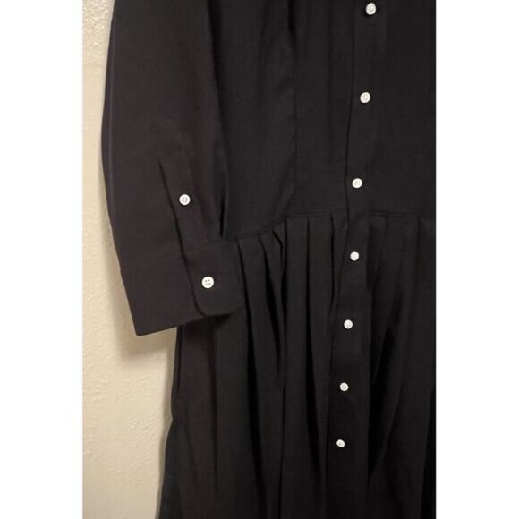 ANN MASHBURN Shirtwaist Midi Dress Black Cotton Button‎ Up Women's Size L No Tie - Picture 5 of 11